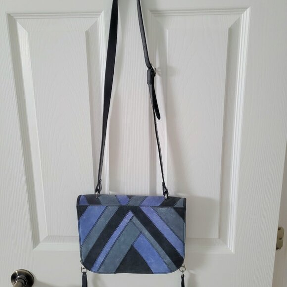 Navy/blue Zara Woman patchwork suede leather crossbody bag - Picture 7 of 8